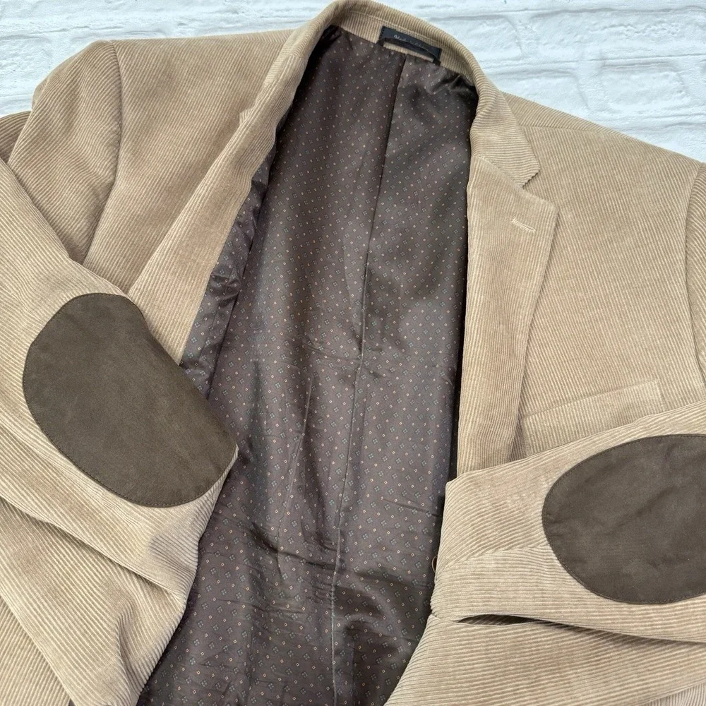 Vtg Chaps Corduroy Blazer Sport Coat 46R Elbow Patches Sport Coat Tan Suit Jacke